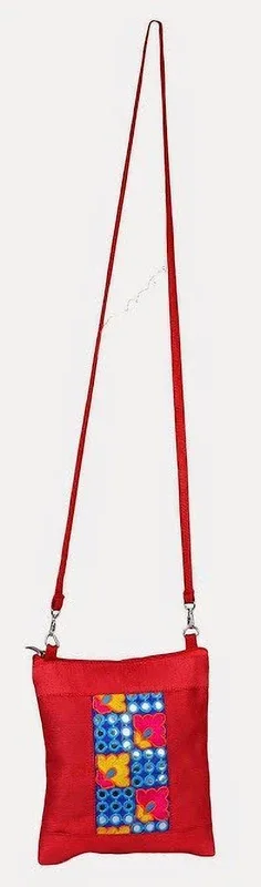 Jute Tree Red Sling Bag JB263-MIRROR EMBROIDERY JOLNA-RED