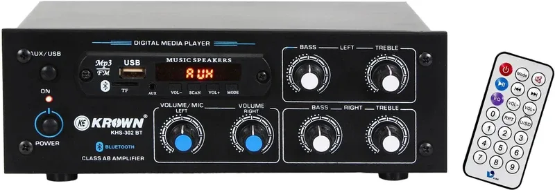 KE Krown 6000W PMPO Dual Channel Stereo with inbuilt Bluetooth, FM & USB KHS-302 60 W AV Power Amplifier(Black)