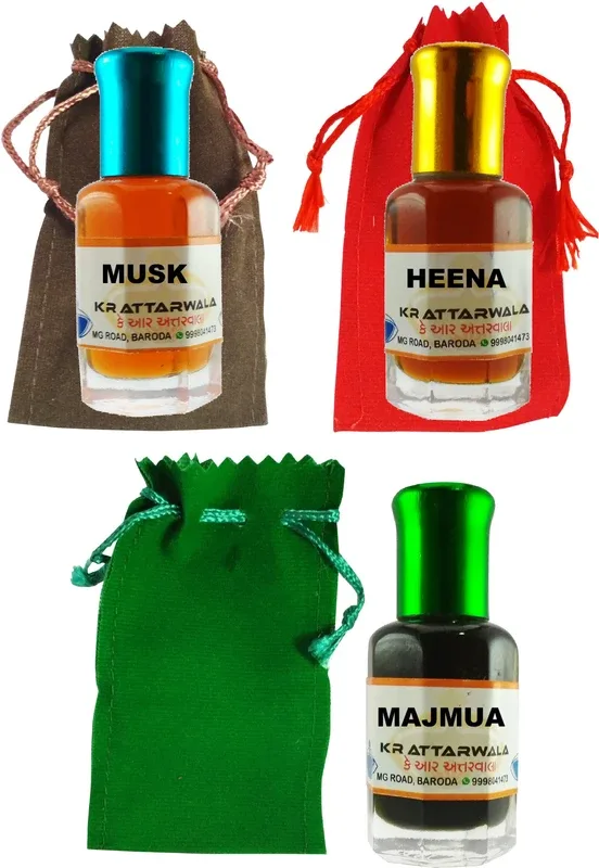 Kr Attarwala Majmua Hina Musk Three 6ml Attar Roll-ons - Ittar Perfume Essential Oil Rollon Floral Attar(Gul Hina)