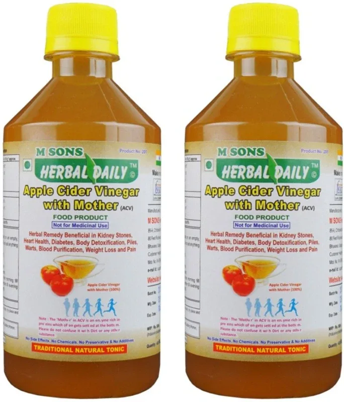 M SONS Herbal daily Apple Cider Vinegar Pack1 for Body Detox and Blood Purifier, Promotes Digestion Vinegar(2 x 200 ml)