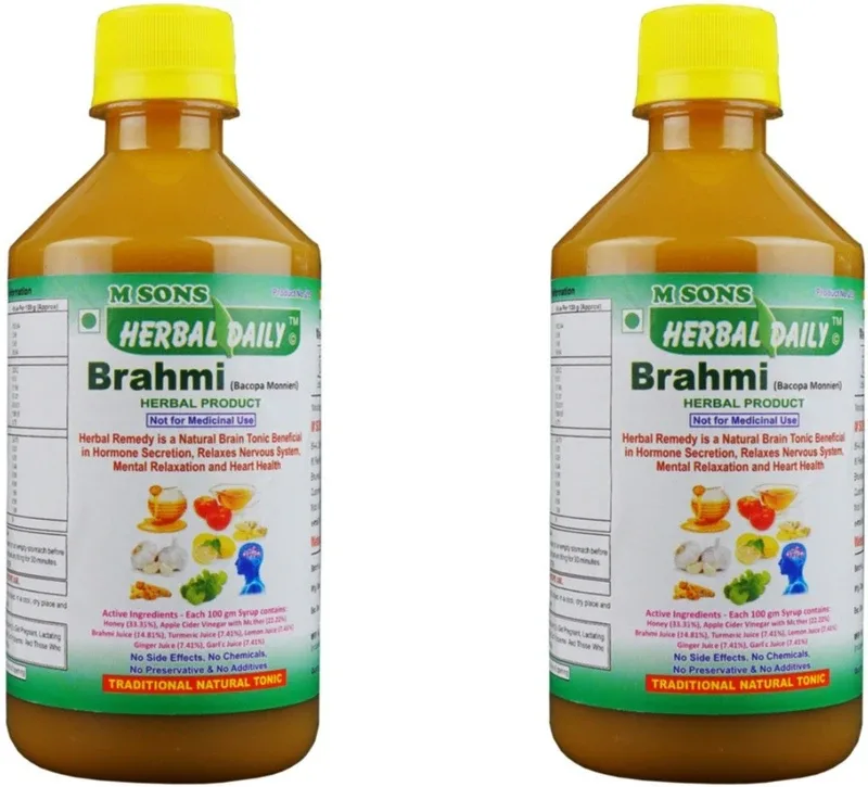 M SONS Herbal daily Brahmi Pack 1 for Brain cell Rejuvenation, Blood Circulation in Brain(2 x 200 ml)