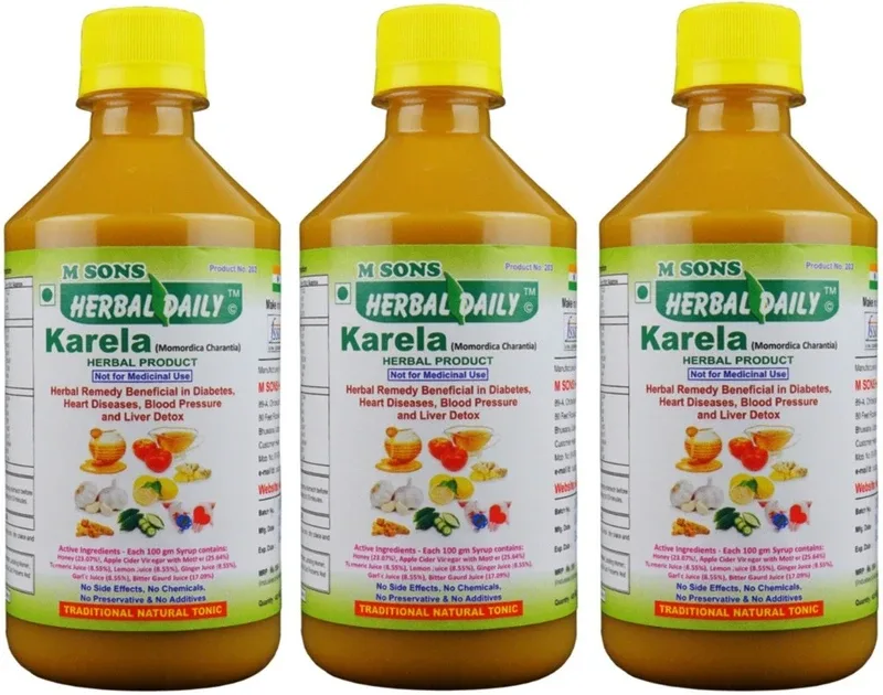 M SONS Herbal daily Karela Pack 2 for Cholesterol with High sugar, Liver Cirrhosis, Liver Failure.(3 x 133.33 ml)