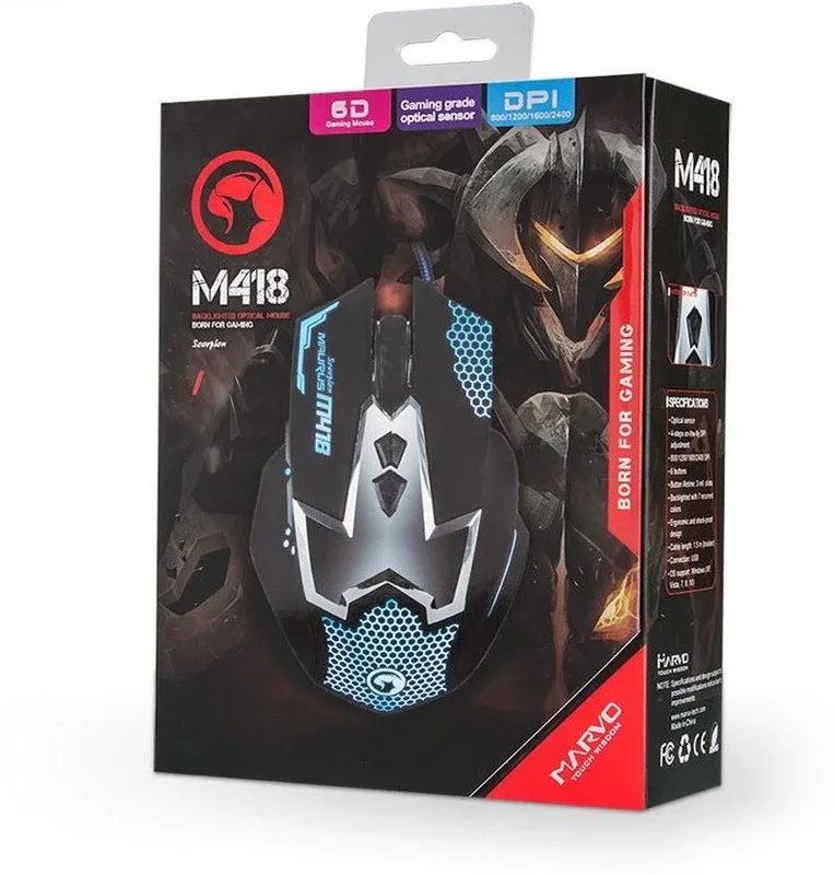 MARVO M418 Wired Ambidextrous Optical Gaming Mouse(USB, Black)