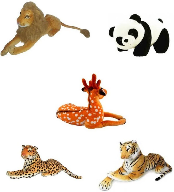 Meera's Combo Of Panda, Lion, Tiger, Deer, Cheetah Stuffed Soft Plush Toy  - 12 inch(Multicolor)