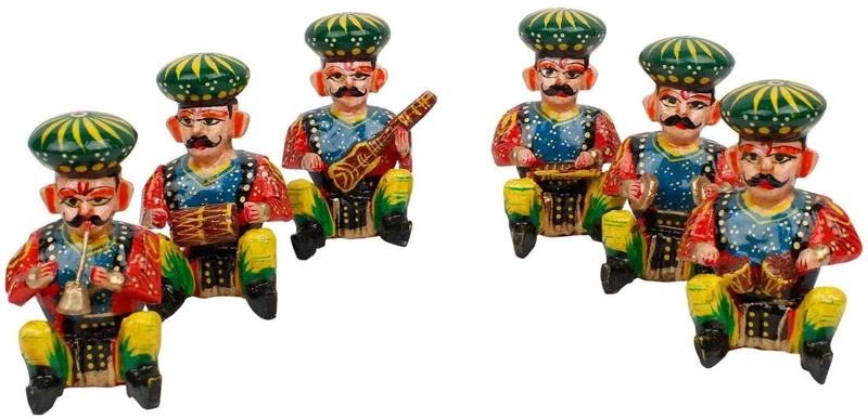 mewar handicrafts Rajasthani 6 Piece Musician Bawla Set in Wood -115 Decorative Showpiece  -  10 cm(Wood, Multicolor)