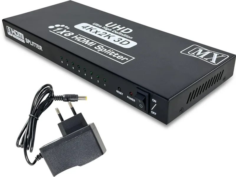 MX  TV-out Cable HDMI SPILITTER 1 x 8 (HDMI 1 INPUT TO 8 OUTPUTS) w/ 1080p Support (V2.0)(Black, For TV)