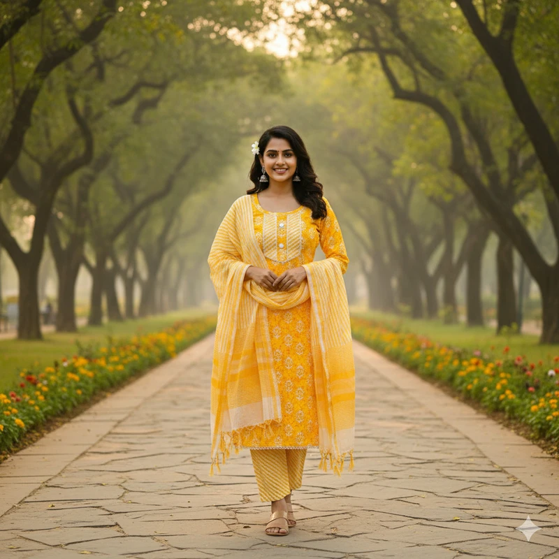 NATIONALTEXTILE Printed Kurta, Salwar & Dupatta Set