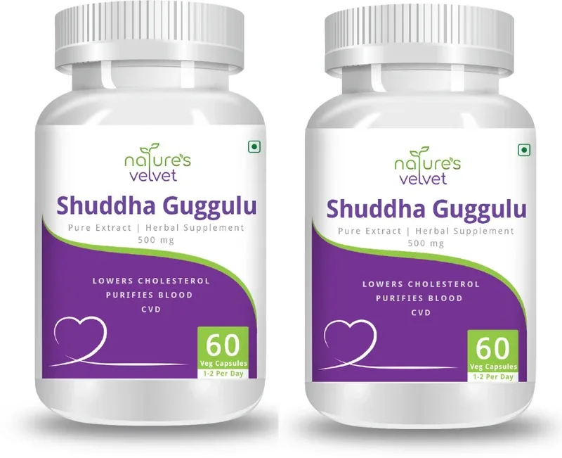 Natures Velvet Lifecare Shuddha Guggulu Pure Extract 500 mg, 60 Veggie Capsules -Pack of 2(2 x 60 No)
