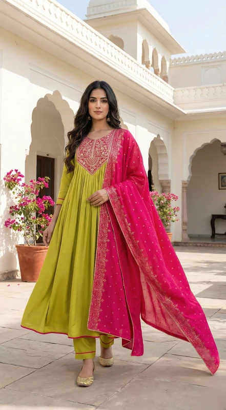 New Ethnic 4 You Women Kurti Pant Dupatta Set