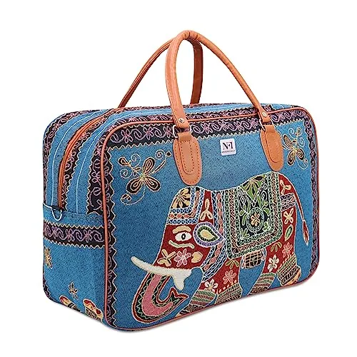 NFI essentials Small Canvas Duffle Travel Bag for Men and Women, Luggage Travelling Bags for Women, Stylish Duffel Cabin Size Air Bag (21L) (Blue)