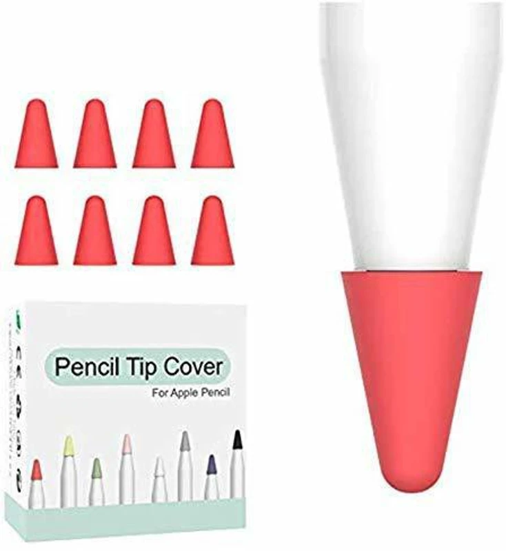 OJOS 8 Pcs Silicone Pencil Nib/Tip Protector Cap for Drawing Noiseless Compatible for Apple Pencil 1st/2nd Non-Slip Writing  Stylus(Red)