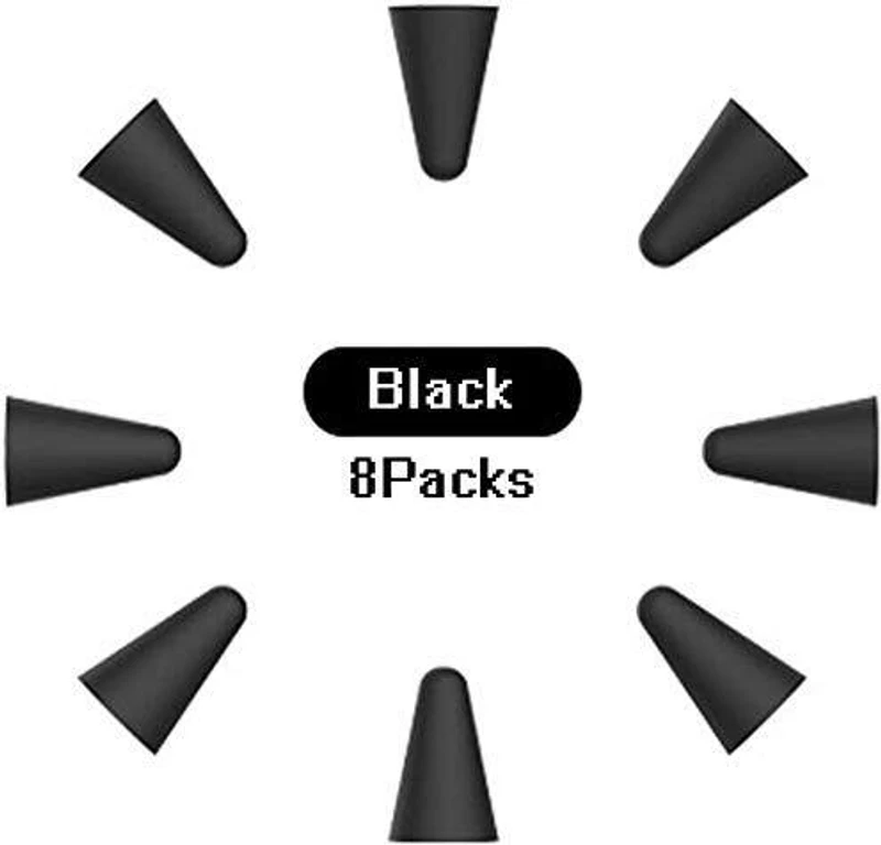 OJOS 8 Pcs Silicone Pencil Nib/Tip Protector Cap for Drawing Noiseless Stylus(Black)