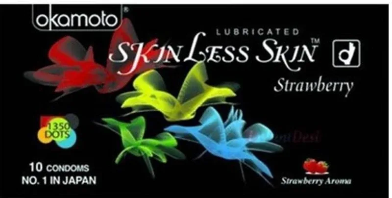okamoto Skinless Skin Ultra Thin Strawberry Dotted(Okamoto, Japan) Condom(Set of 5, 10 Sheets)