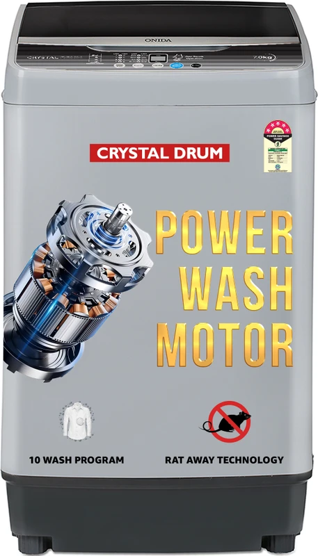 ONIDA 7 kg 5 Star 10 Wash Programs Crystal Drum Fully Automatic Top Load Washing Machine Grey(T70CGN)