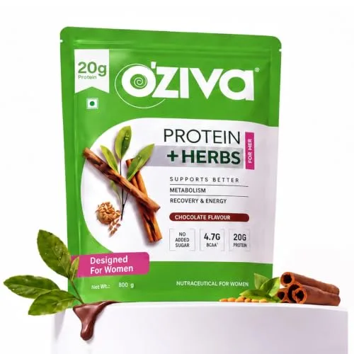 OZiva Protein & Herbs for Women, No Added Sugar, Green Tea, Chocolate, 800g