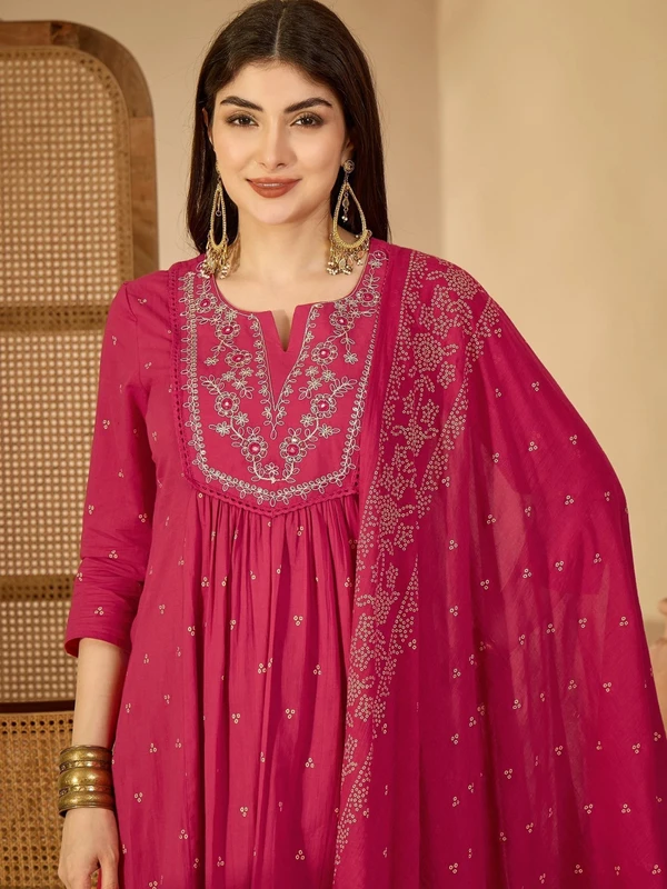 Pehnura Printed Anarkali Kurta, Bottom & Dupatta Set