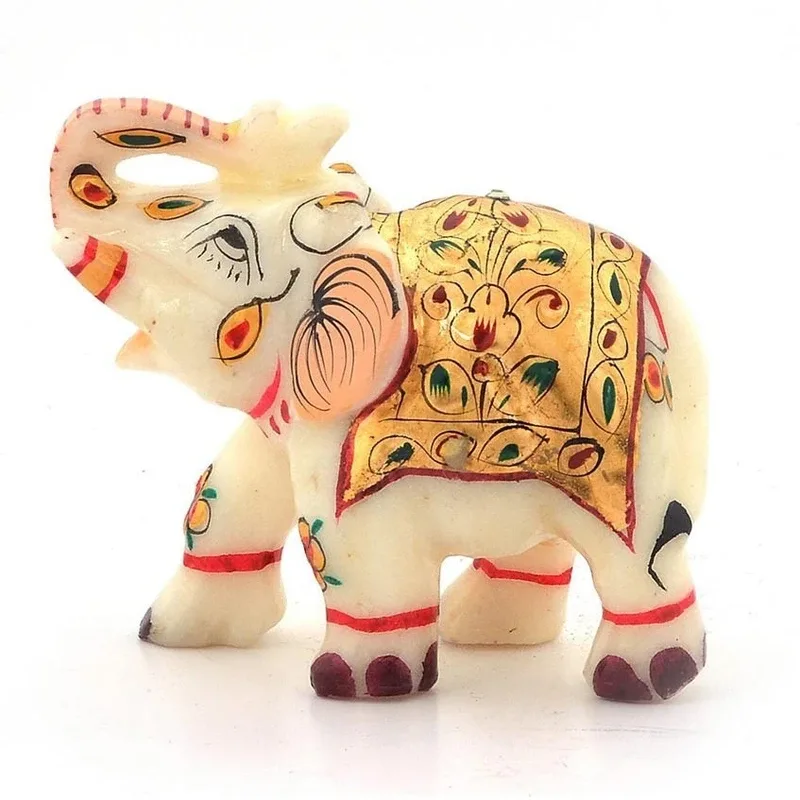 Pooja Creation Beautiful Elephant For DéCor Decorative Showpiece  -  7 cm(Stoneware, White)