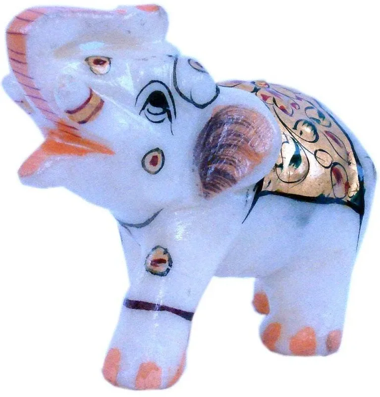Pooja Creation Elephent With Beautiful Desine And Color Proper Decorative Showpiece - 10 cm(Stoneware, White)