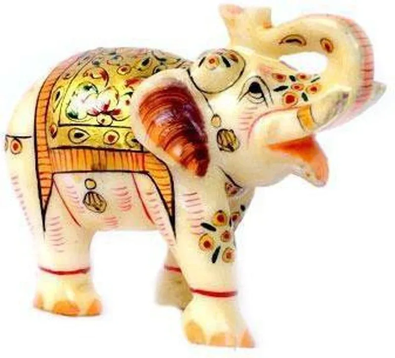 Pooja Creation Marble Elephent With Beautiful Desine And Colormade Hand Proper Size Decorative Showpiece  -  10 cm(Stoneware, White)