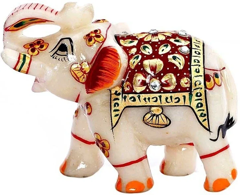Pooja Creation One pc of Elephant For Home DéCor And Furnishing Decorative Showpiece - 7 cm(Marble, White)