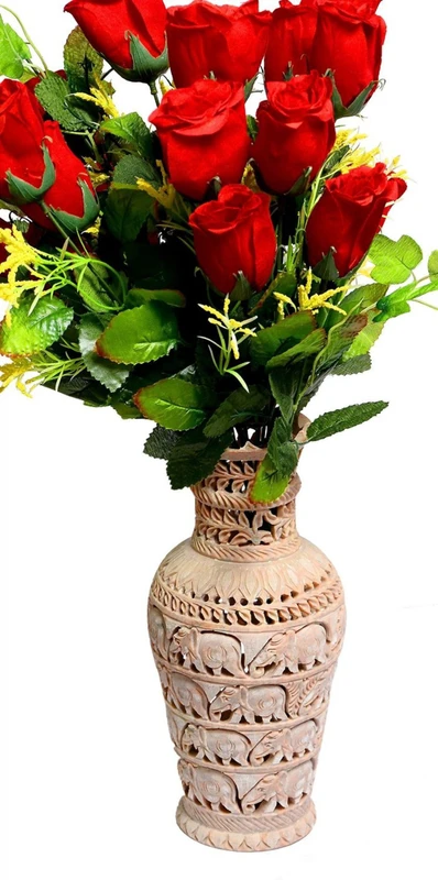 Pooja Creation Stoneware Vase(8 inch, White)