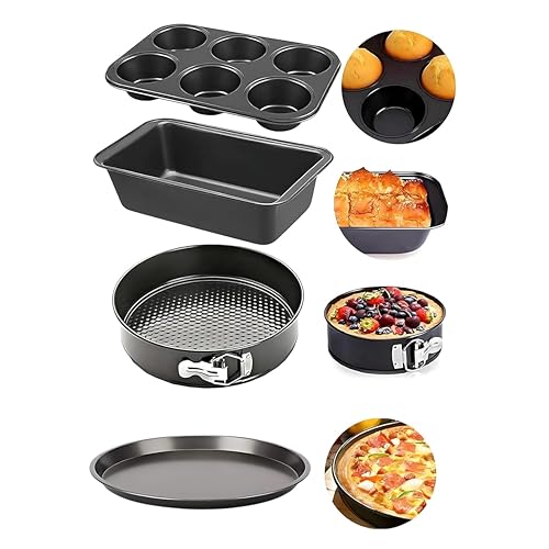 PureBake Premium Sgs Certified Cake Baking Combo 4 Baking Set Includes Round Cake Tin, Bread Loaf, Pizza Pan & Muffin Tray Cake Moulds Set - Suitable for Microvawe OTG Oven, Dishwasher Safe