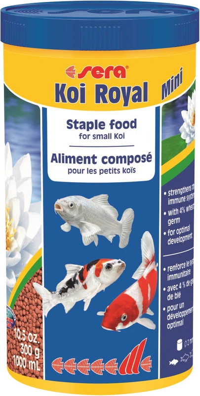 Sera Koi Royal Mini 300g/1000ml | Staple Food For Small Koi | Strengthens The Immune System With 4% Wheat Germ For Optimal Development | 0.3 kg Dry Young Fish Food