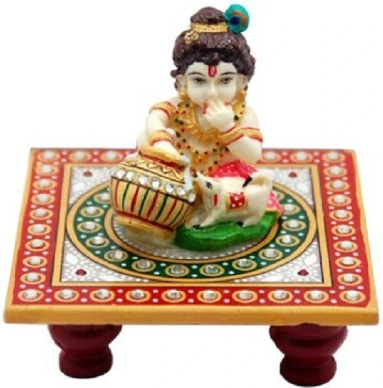 Shopile Creatively Painted Meenakari Laddu Gopal Marble All Purpose Chowki(Multicolor, Pack of 2)