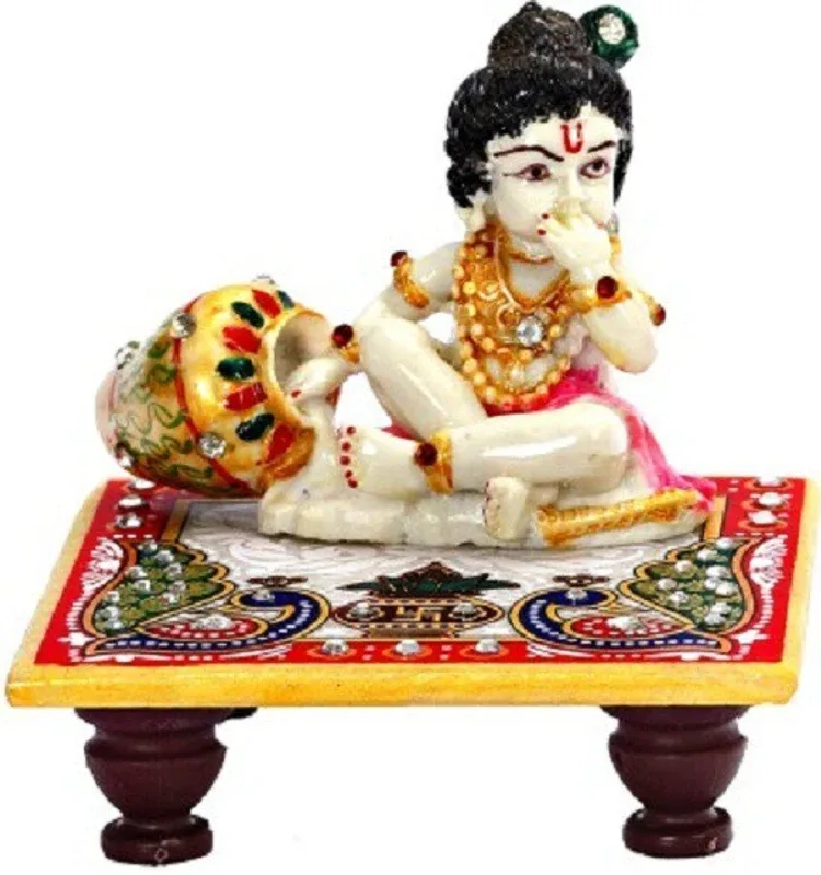 Shopile Multicolored Meenakari Painted Handmade Laddu Gopal Marble All Purpose Chowki(Multicolor, Pack of 2)