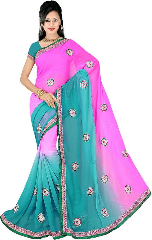 SHREE RAJLAXMI SAREES Embroidered Bollywood Chiffon Saree(Light Blue, Pink)