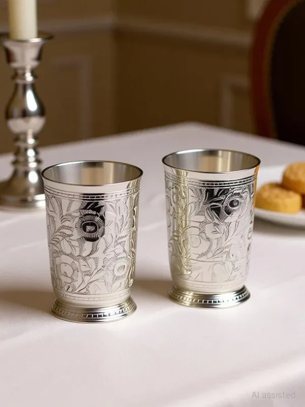 Shreeng Silver Plated Brass Water Glasses Set Of 2 Pcs Brass Decorative Platter(Silver)