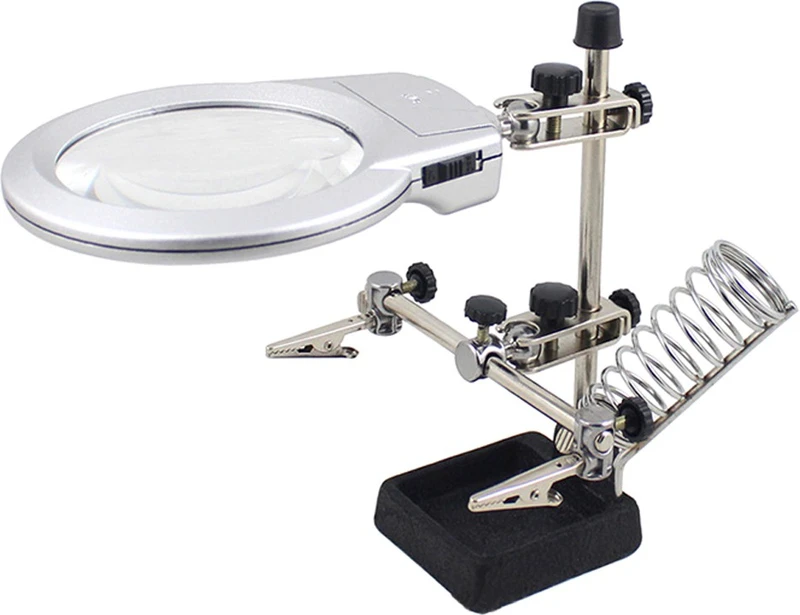 SJ Helping Hand Magnifying Glass LED Light W 2X-6X Soldering Stand(Multicolor)