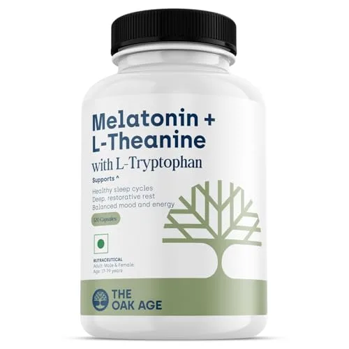 The Oak Age Sleep Supplement with Melatonin, L Tryptophan & L Theanine for 360° Support for Sleep Onset, Continuity, Recovery | Includes Vit B6, Helps Fall Asleep, Stay Asleep, Wak
