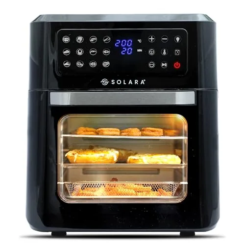 SOLARA 12L Air Fryer Oven for Home Kitchen, 1800W OTG Air Fryer Oven 12 Litre with 12 Presets, 9 Accessories, Grill, Roast, Bake, Reheat, AirFryer OTG, XX-Large, Recipe E-book, 1 Y