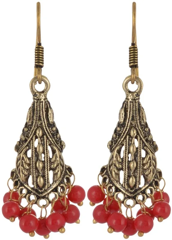 SUBHARPIT Red Jhumki Bariely Bazar Design Beads Metal Drops & Danglers