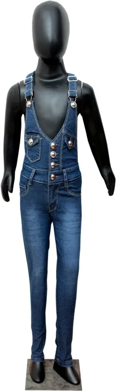 Sunday Casual Dungaree For Girls Solid Cotton Blend(Light Blue)