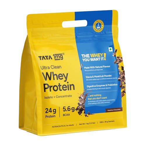 Tata 1mg Whey Protein | Hazelnut Chocolate | 24g protein | 1kg