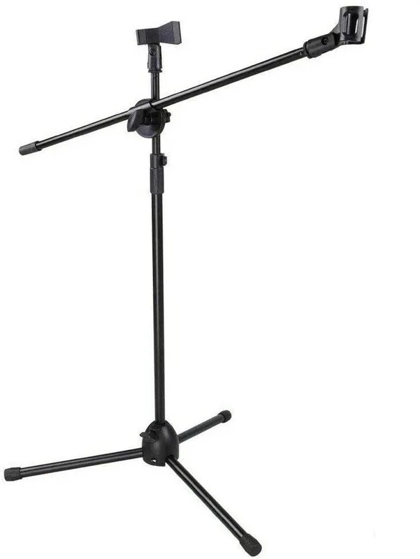 Techtest Microphone Stand Adjustable Height Dual Mic Clip 90-degree Rotating Folding Type Boom Arm Tripod Adjustable Microphone Stand Adjustable Height Dual Mic Clip 90-degree Rota