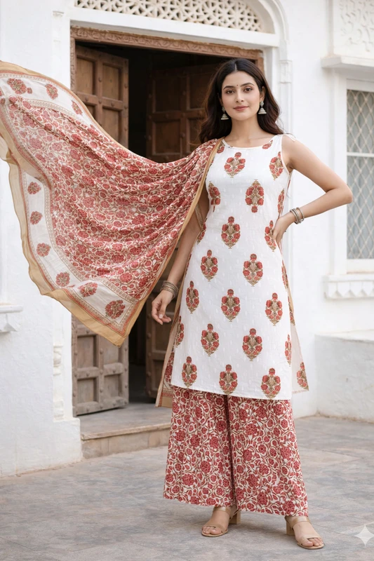 TheKurtiPoint Printed Kurta, Palazzo & Dupatta Set