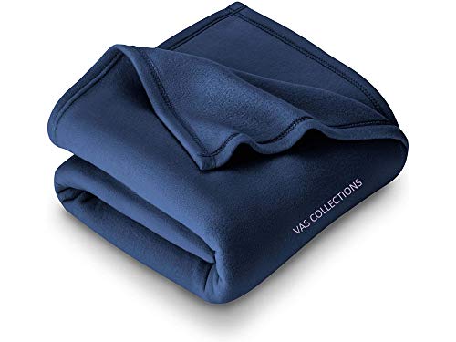 VAS COLLECTIONS - 300 TC All Season Solid/Plain Light Weight Polar Fleece Single Bed Blanket (152 x 230 cm, Blue), Lightweight