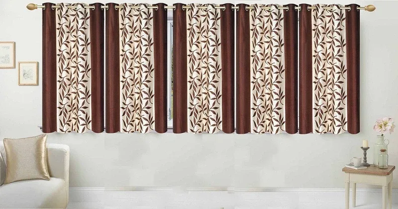 Ville Style 153 cm (5 ft) Window Polyester Room Darkening Curtain (Pack Of 5)(Brown, Floral)