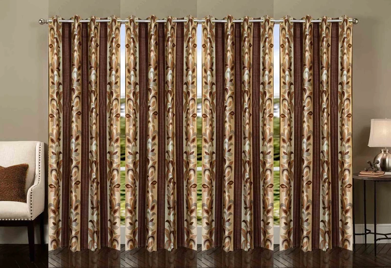 Ville Style 214 cm (7 ft) Door Polyester Room Darkening Curtain (Pack Of 4)(Brown, Abstract)
