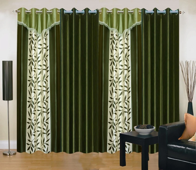 Ville Style 275 cm (9 ft) Long Door Polyester Room Darkening Curtain (Pack Of 4)(Green, Floral)