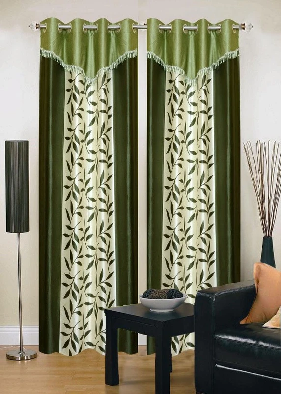 Ville Style 275 cm (9 ft) Long Door Polyester Semi Transparent Curtain (Pack Of 2)(Green, Floral)