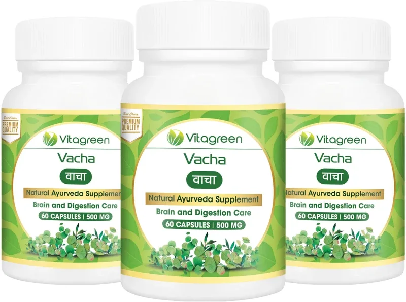 VitaGreen VACHA Capsules For Brain & Digestion care, Pure Natural & Ayurvedic(Pack of 3, 180 Capsules)