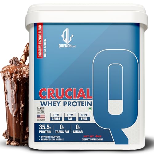 Whey Protein 4kg | QuenchLabz Crucial Whey | 35.5g Protein per Serving | Chocolate | Low Carb, No Sugar | Muscle Recovery