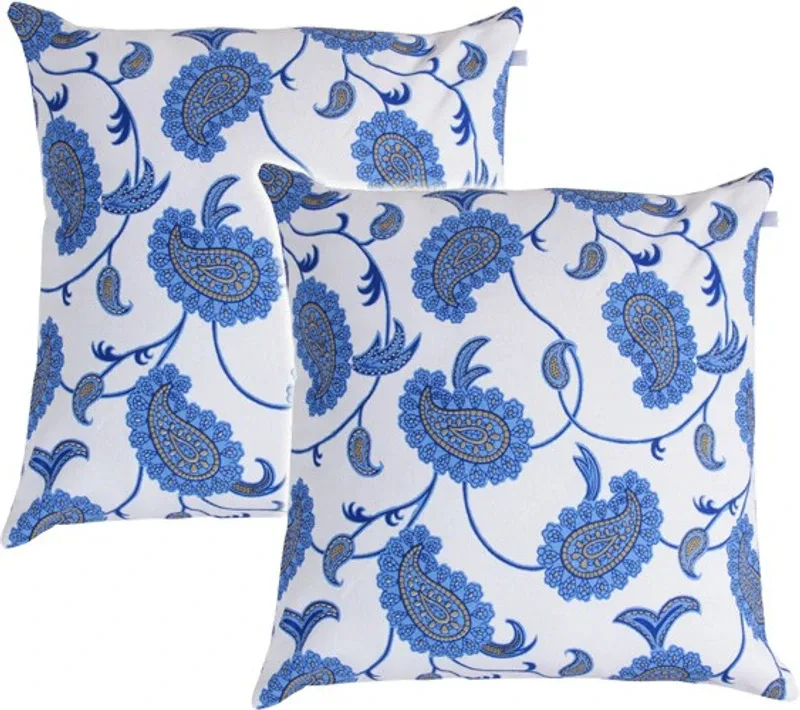 Zubix Cotton Cushions Cover(45 cm*45 cm, Pack of 2, White, Blue)